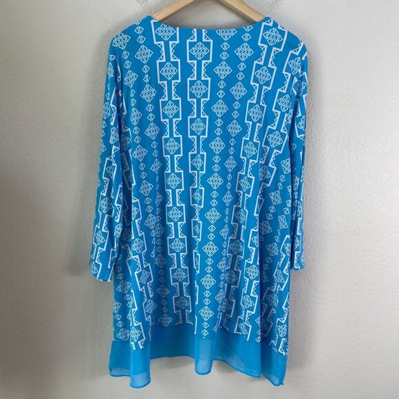 JM Collection Womens Plus 2X Geometric Print Tunic Top Long Sleeve Stretch Shirt - Picture 10 of 10